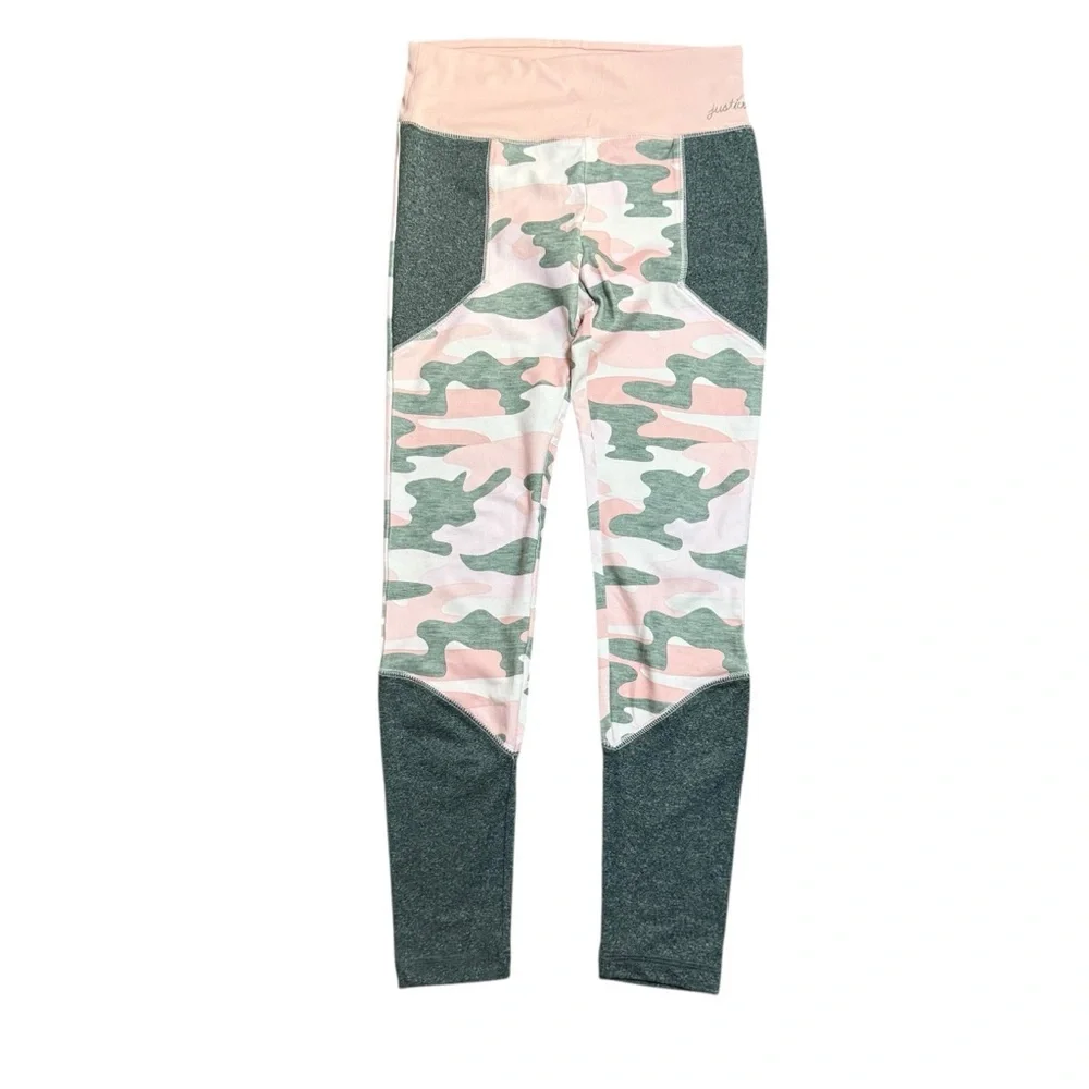 Justice Girls Pink Green Camo Leggings Activewear Size 10